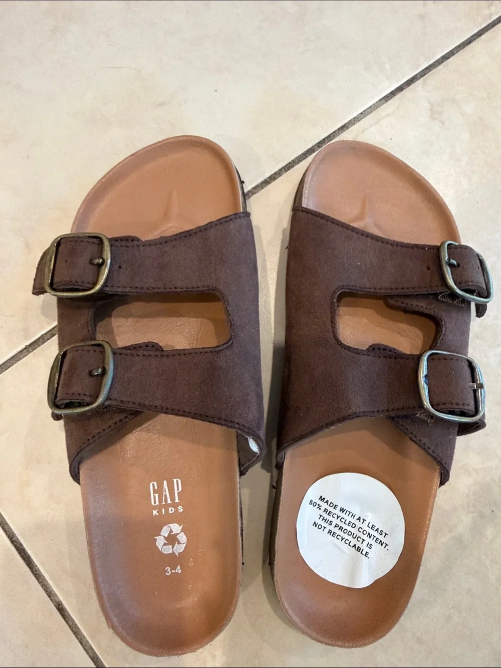 GAP Kids Brown Double-Buckle Slide Sandals - NEW